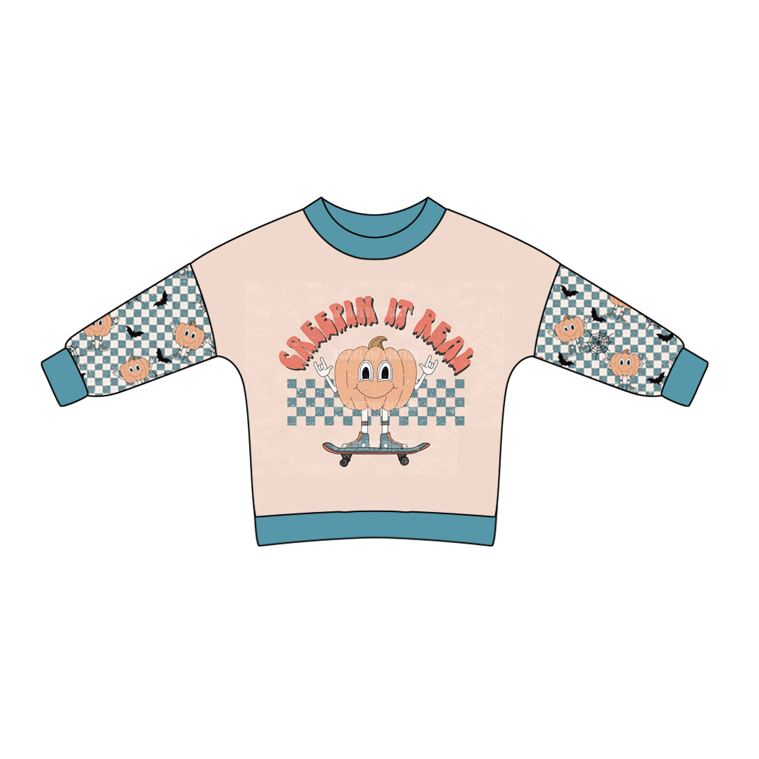 Baby Boy Checkered Long Sleeves Pumpkin Bubble Halloween Shirt