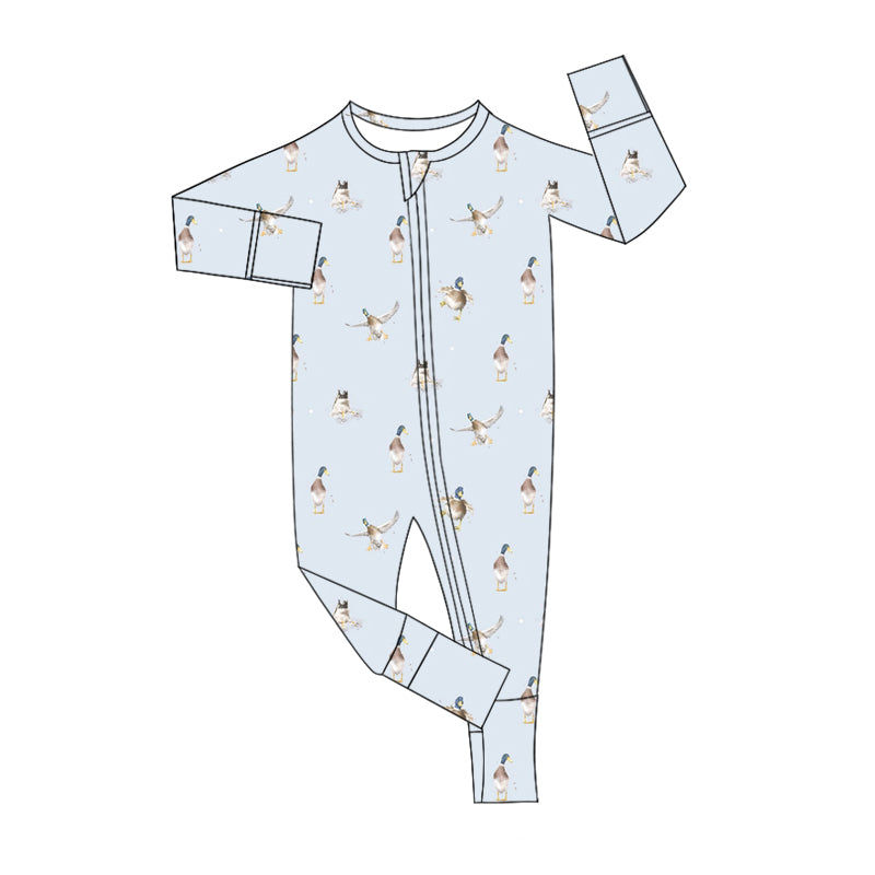 Baby Boy Long Sleeves Ducks Zipper Light Blue Romper