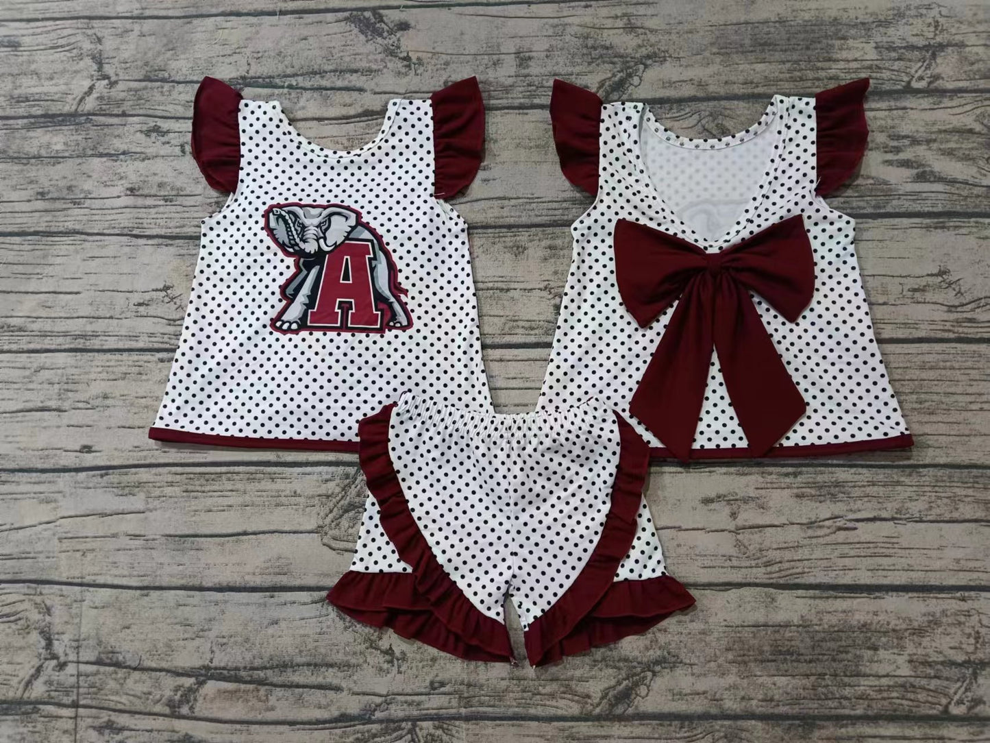 Baby Girl Short Sleeves Elephant Bow Tops Ruffle Shorts A Team Set Moq 5