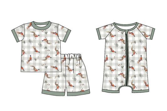 ( Moq 5 Each Style ) Sibling Baby Boys Kids Short Sleeves Ducks Tops Shorts Set Zipper Romper