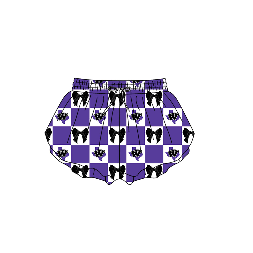 ( Moq 5 Each Style ) Baby Boys Girls Toddler Bows Team Sibling Shorts Dress Shirt Purple Set Clothes