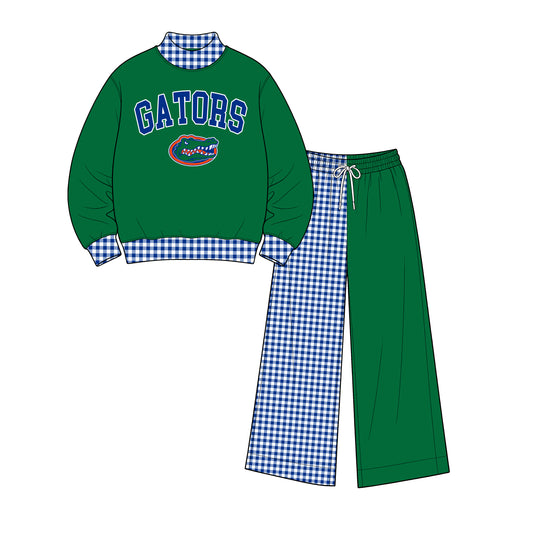 ( Moq 5 ) Baby Girls Kids Long Sleeves Shirt Plaid Pants Team Set Clothes
