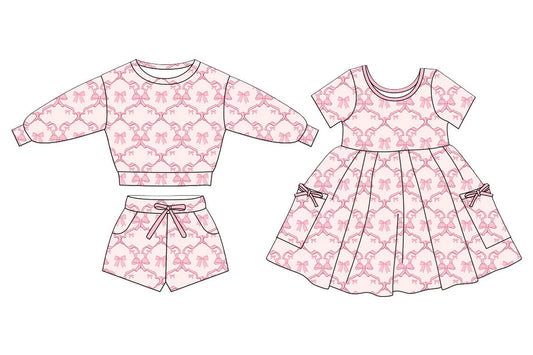 ( Moq 5 Each Style ) Baby Girls Kids Bows Sibling Pockets Dress Set