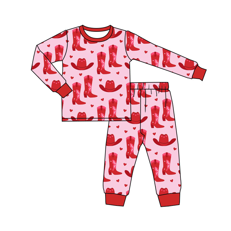 Baby Girl Long Sleeves Red Boots Hearts Shirt Pants Pajamas Set