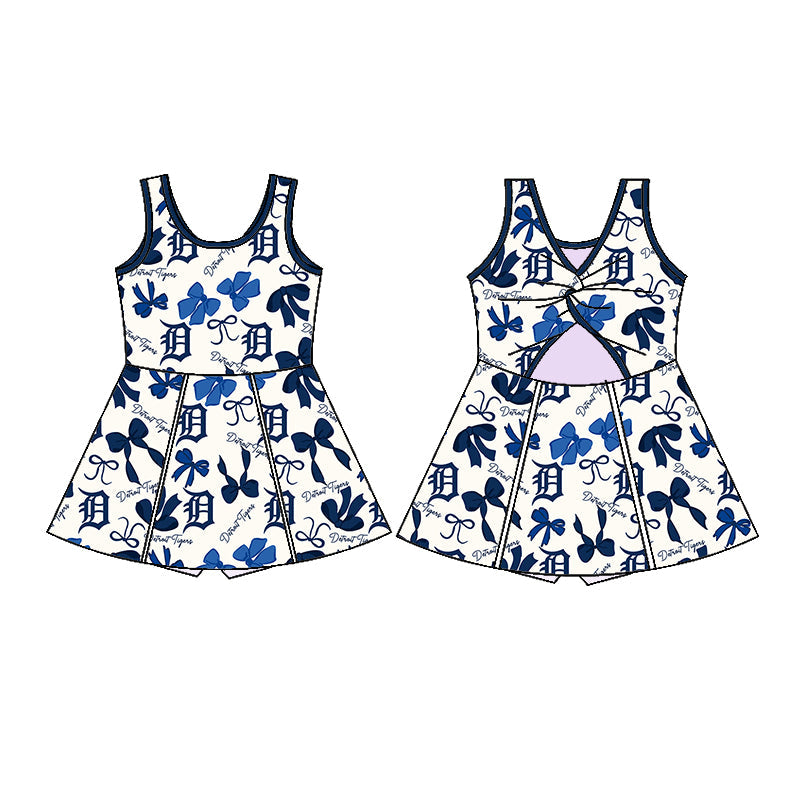 ( Moq 5 each style ) Baby Girl Team Blue Bows Sibling Dress Set 5.21