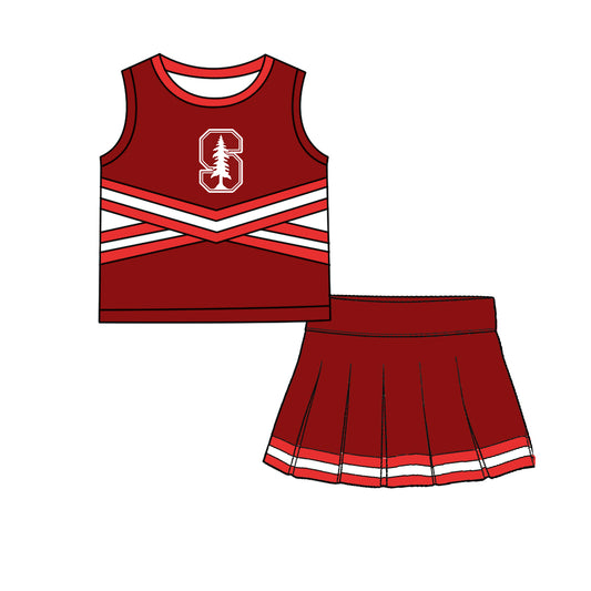 ( Moq 5 ) Baby Girls Kids Sleeveless Vest Skirt Shots Team Set Clothes