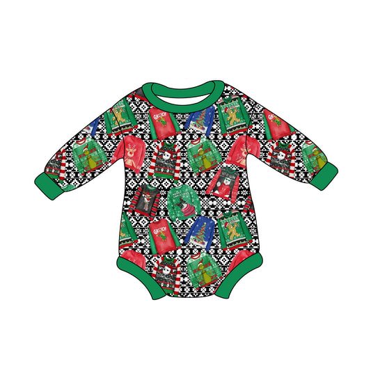 Baby Boy Infant Long Sleeves Christmas Green Bubble Romper