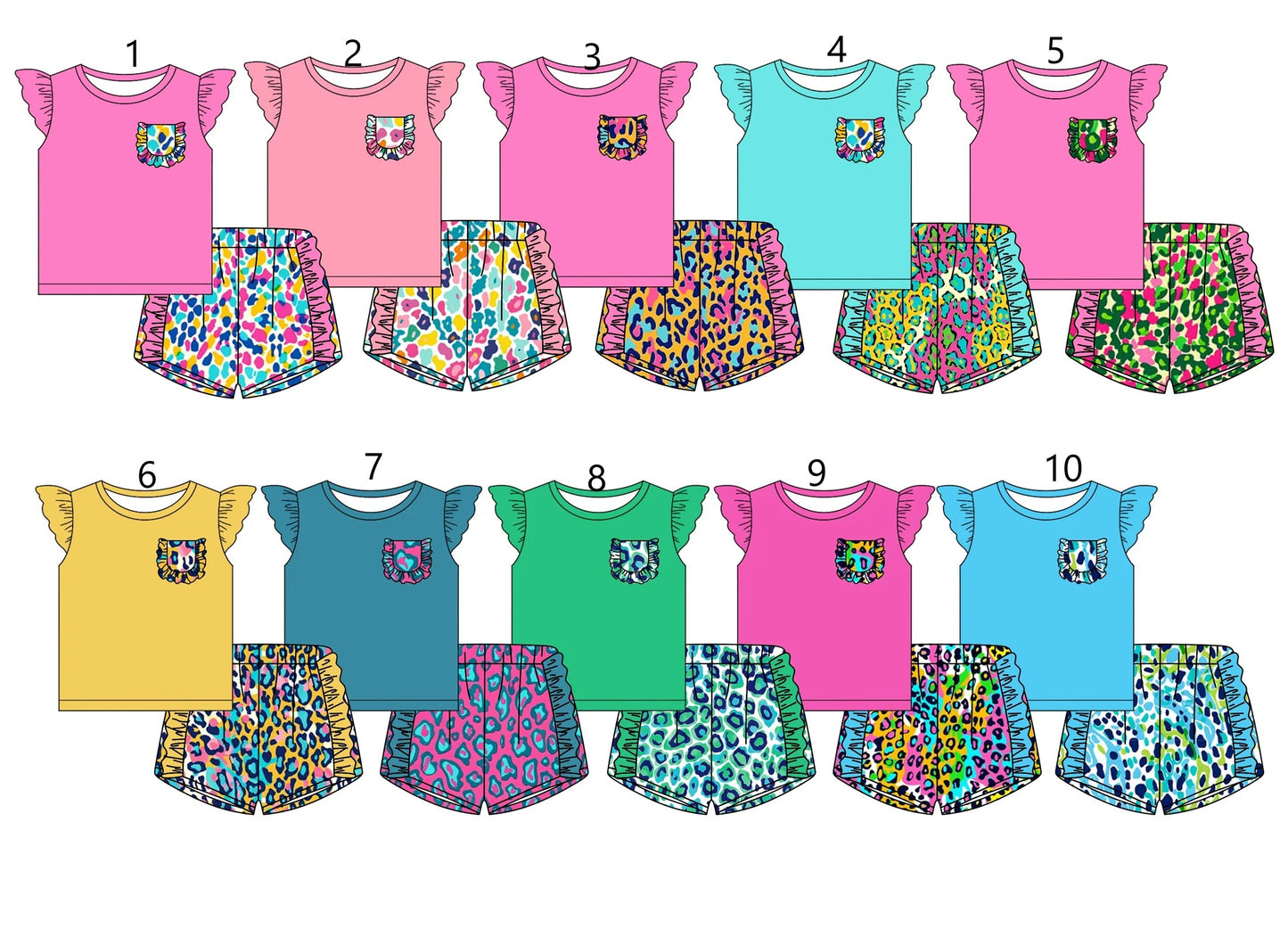 Baby Girl Short Sleeves Pockets Leopard Sibling Set ( Moq 5 Each Design ) 12.14
