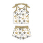 ( Moq 5 each style ) Baby Girl Toddler Team Bows Sibling Khaki Romper Dress Set 7.10