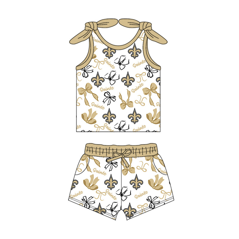 ( Moq 5 each style ) Baby Girl Toddler Team Bows Sibling Khaki Romper Dress Set 7.10