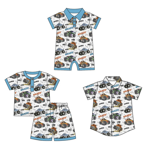 ( Moq 5 Each Style ) Sibling Baby Boy Toddler Short Sleeves Trucks Buttons Shirt Romper Set 1.21