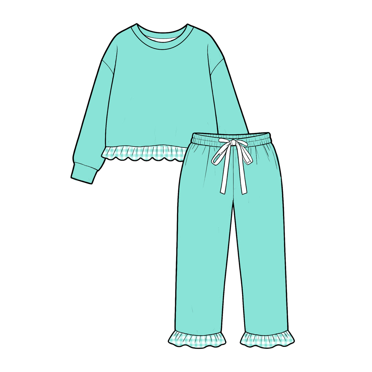 ( Moq 5 ) Baby Girls Kids Long Sleeves Green Shirt Pants Cotton Set Clothes