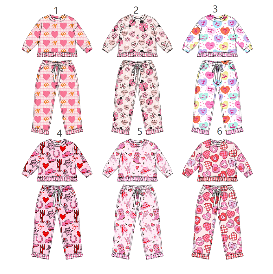 ( Moq 5 Each Style ) Sibling Baby Girls Kids Hearts Valentine Shirts Pants Sibling Sets Clothes