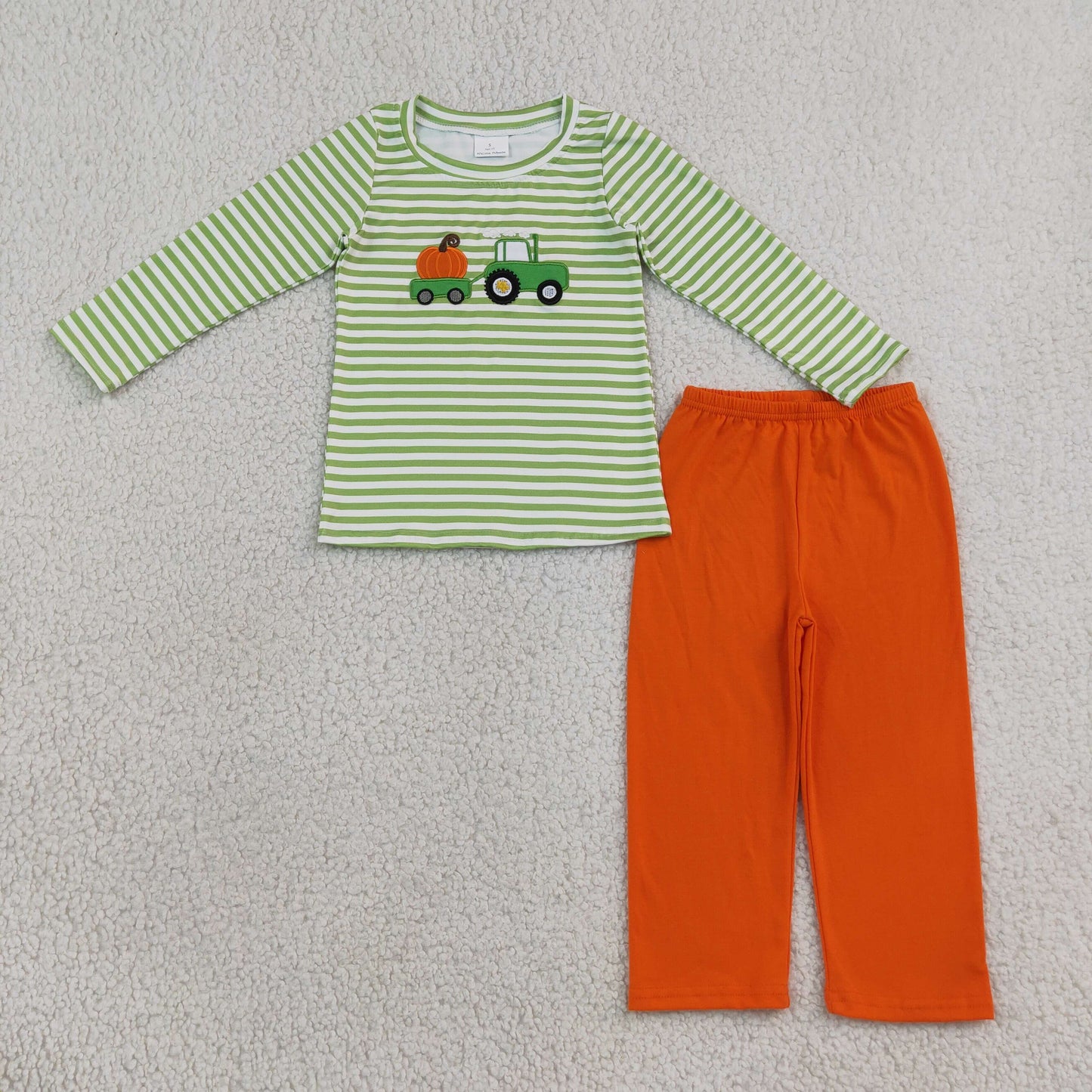 Sibling Baby Boys Kids Embroidery Pumpkin Stripes Shirts Pants Sets Thanksgiving Clothes RTS