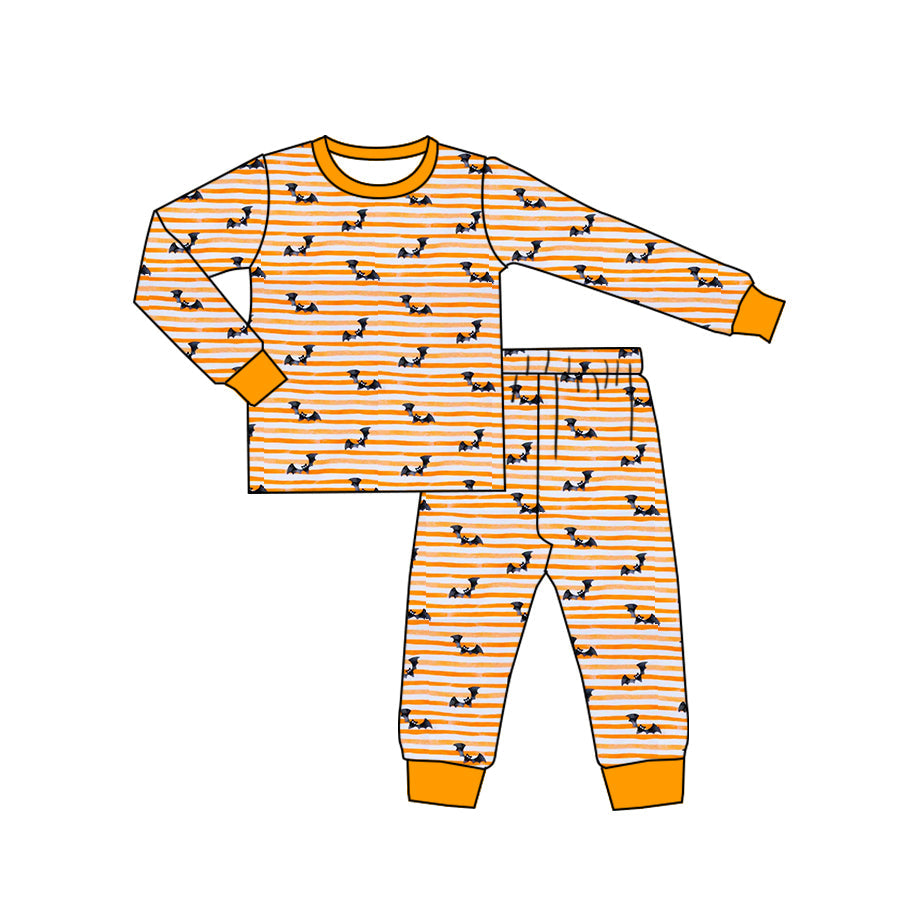 Baby Boy Orange Stripes Bats Halloween Tee Legging Pajamas Set