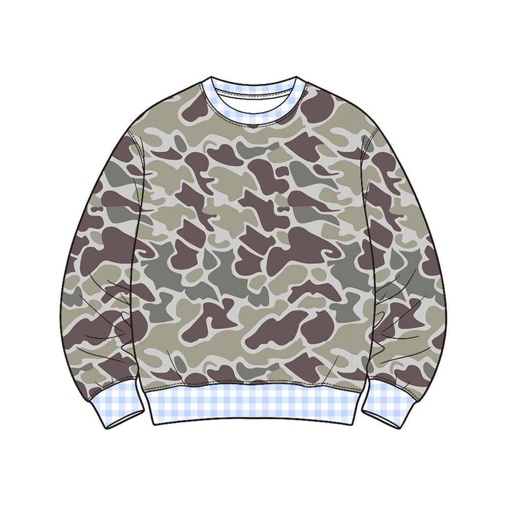 ( Moq 5 ) Preorder Baby Boys Kids Long Sleeves Plaid Pullover Shirt Tops Camo Clothes