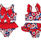 ( Moq 5 Each Style ) Sibling Baby Girls Kids Flower Tops Ruffle Shorts 4th of July Sets Summer Swimsuits