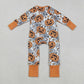 Baby Boy Long Sleeves Pumpkins Candy Corn Halloween Zipper Romper RTS
