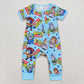 Baby Boy Infant Dogs Short Sleeves Zipper Blue Romper