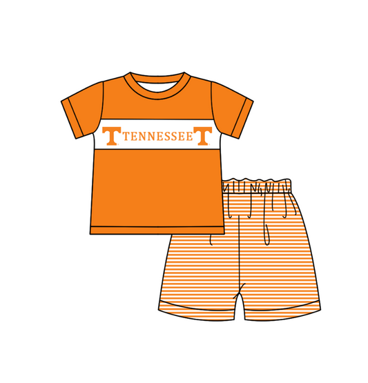 ( Moq 5 ) Baby Boys Toddler Short Sleeves Orange Shirt Stripes Shorts Team Set 1.29