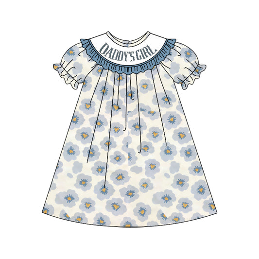 ( Moq 5 )  Preorder Baby Girls Kids Short Sleeves Daddy's Girl Flower Knee Length Dress