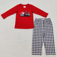 GLP0908 Baby Girl Embroidery Valentines Hearts Tractor Tops Plaid Ruffle Pants Outfit