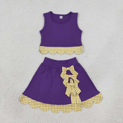 Sibling Baby Girls Kids Sleeveless Vests Plaid Bows Scallop Bows Skirts Shorts Yoga Active Sets Clothes RTS