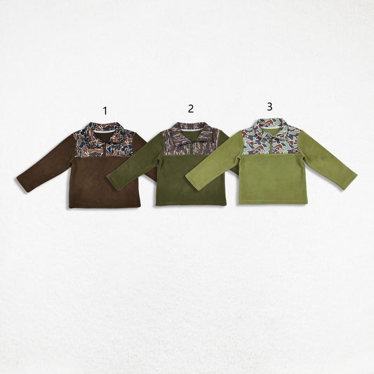 Sibling Baby Boy Long Sleeves Camo Zipper Fleece Pullover Shirts Tops RTS