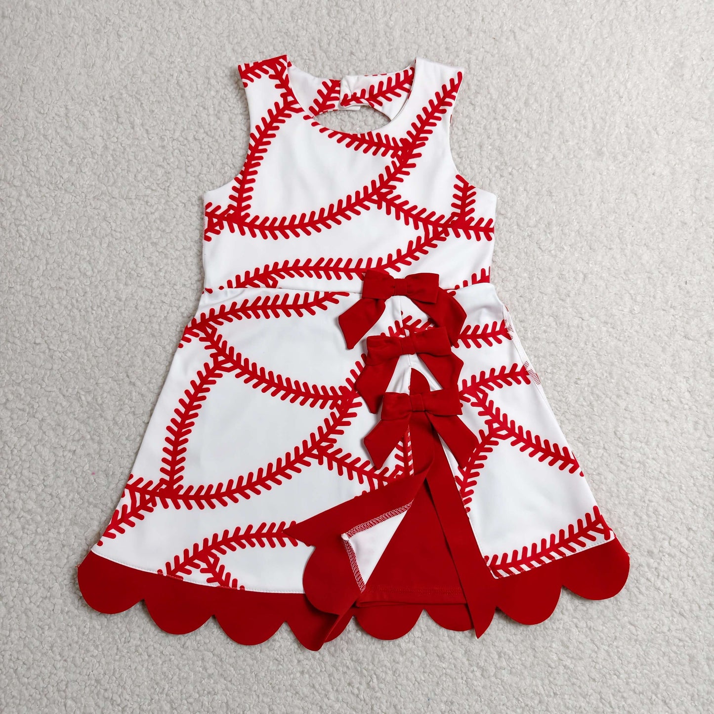 Baby Girls Kids Baseball Red Bows Shorts Knee Length Yoga Active Dress RTS
