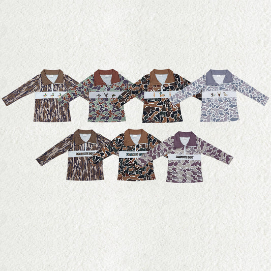 Baby Boy Long Sleeves Embroidery Camo Zipper Sibling Pullover Shirt Tops RTS