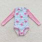 S0140 Baby Girl Long Sleeves Flamingo One Piece Summer Swimsuit