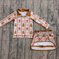 ( No moq ) Preorder Baby Girls Kids Gingerbread Flower Bows Zipper Shirt Skirt Shorts Christmas Set Clothes