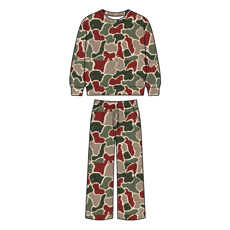 ( Moq 5 ) Preorder Baby Boy Kids Long Sleeves Bows Camo Shirt Pockets Pants Set Christmas Clothes