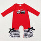 GLP0909 Baby Girl Long Sleeves Embroidery Valentines Hearts Tractor Shirt Plaid Pants Outfit Pajamas