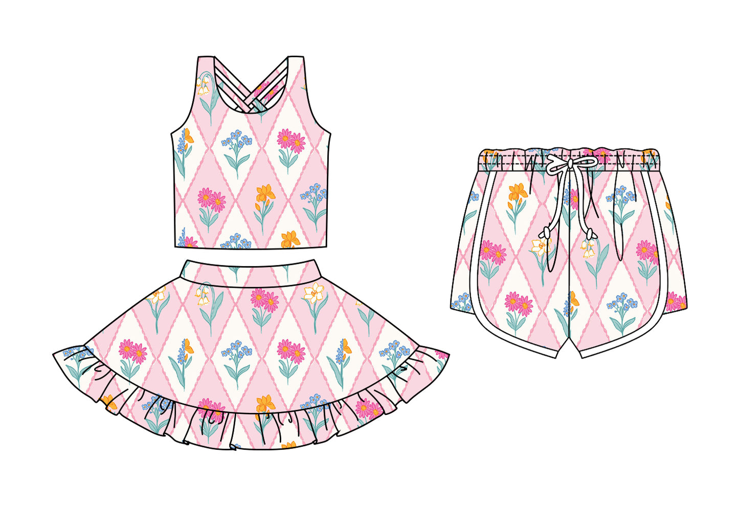 ( Moq 5 Each Style ) Sibling Baby Girls Toddler Flower Shorts Set Summer Clothes