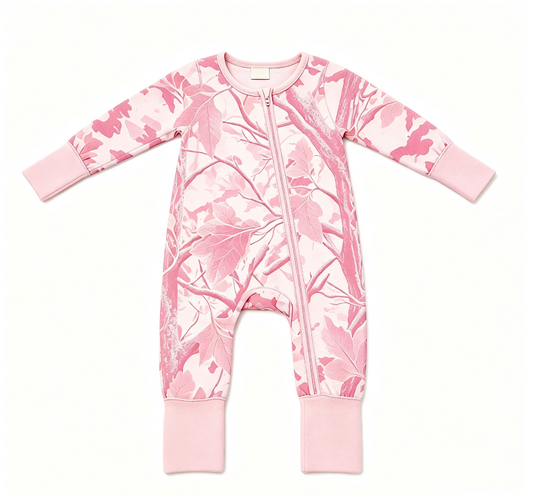 ( Moq 5 ) Custom Baby Girls Infant Long Sleeves Camo Print Footie Zipper Romper Clothes