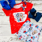 Promotion Baby Girl Red Shirt 4th of july Dogs Shorts Sets