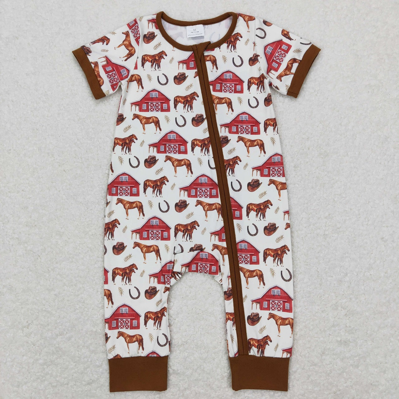 SR0509 Baby Boy Short Sleeves Horse Western Zipper Romper