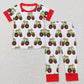 BSPO0200 Baby Boy Short Sleeves Valentine Tractors Hearts Pants Pajamas Outfit