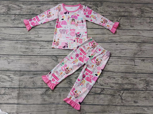 Moq 5 Baby Girl Long Sleeves Singer Shirt Pants Pink Pajamas Set