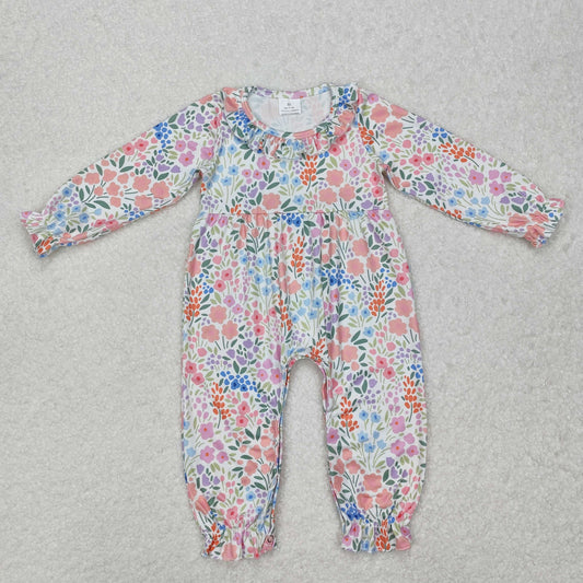 Baby Girl Infant Long Sleeves Flower Ruffle Buttons Romper