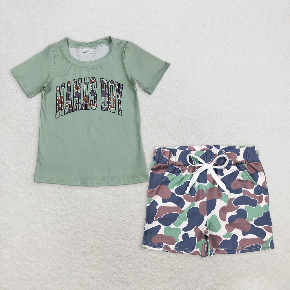 Baby Kids Short Sleeves Mama's Boy Shirt Camo Pockets Shorts Set RTS