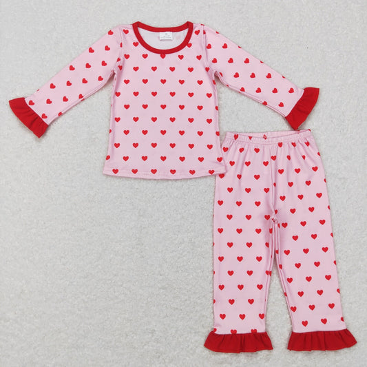 GLP0864 Baby Girl Long Sleeves Valentines Hearts Pants Outfit Pajamas