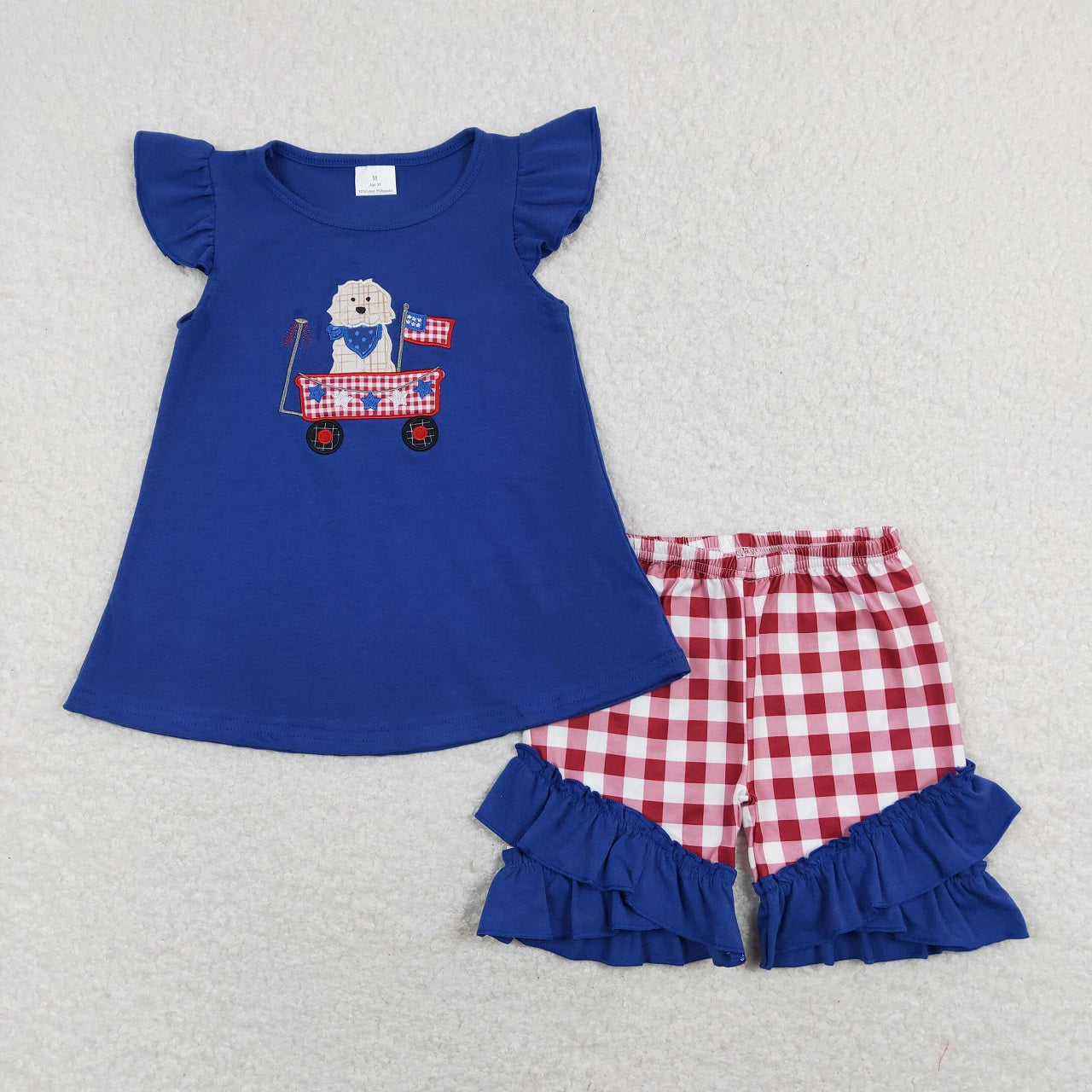 SR0749 Baby Boy Short Sleeves July 4th Embroidery Dog Cotton One Piece Romper