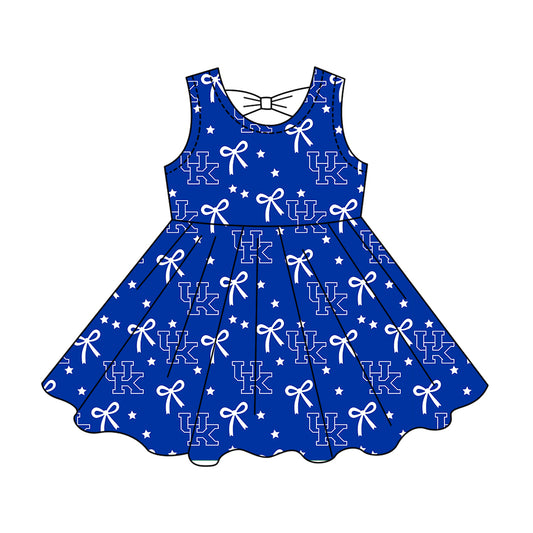 ( Moq 5 ) Custom Baby Girls Kids Sleeveless Bows Shorts Blue Dress Team Clothes