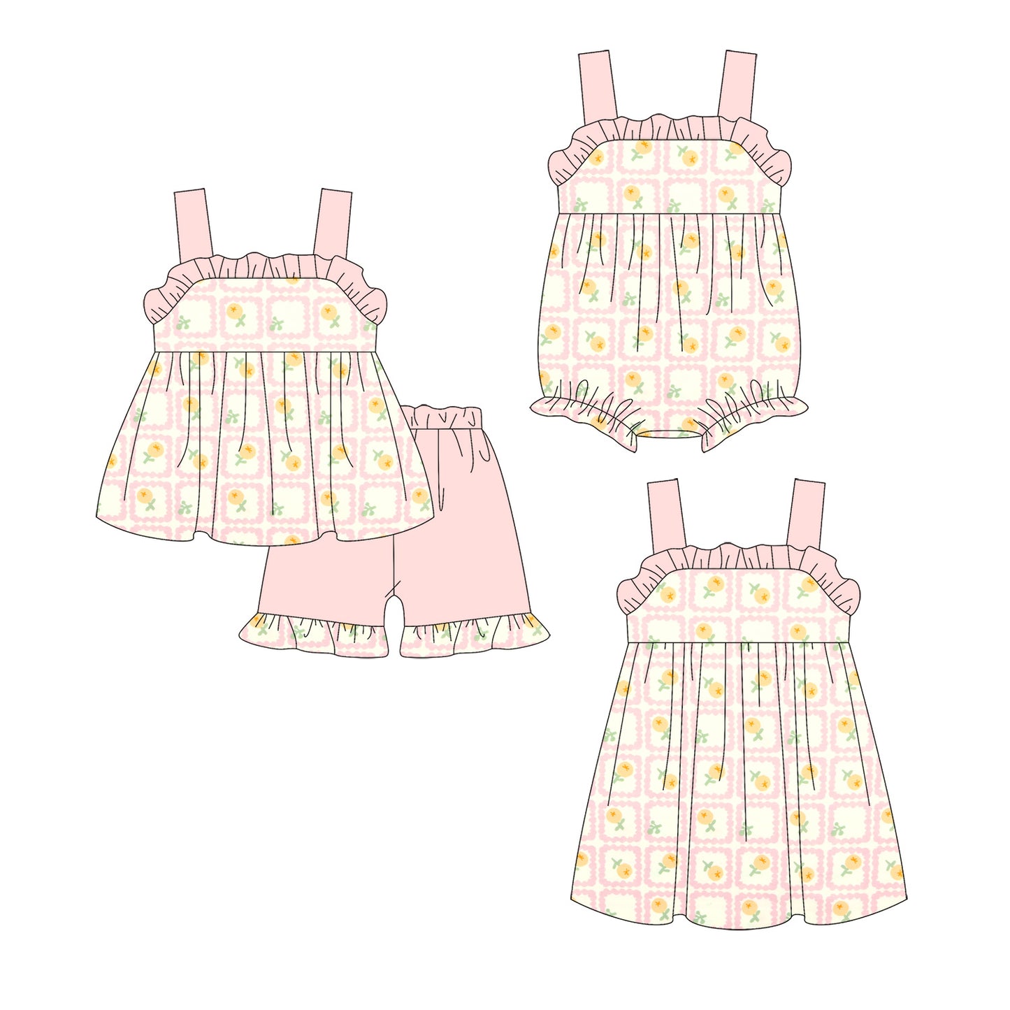 ( Moq 5 Each Style ) Sibling Baby Girls Kids Straps Flower Ruffle Romper Dress Set Clothes