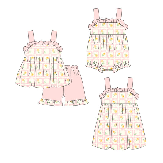 ( Moq 5 Each Style ) Sibling Baby Girls Kids Straps Flower Ruffle Romper Dress Set Clothes