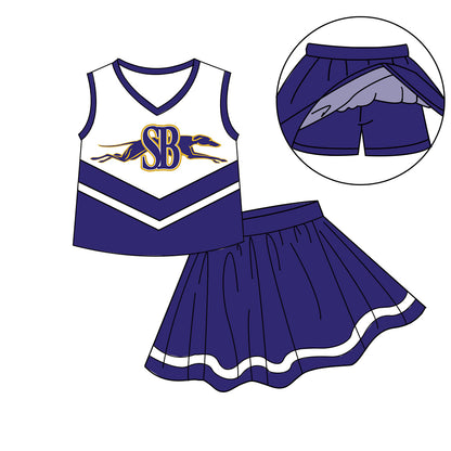 ( Moq 5 each style ) Baby Boy Girl Team Cheer Sibling Shirt Purple Bows Jumpsuit Dress Set 7.30