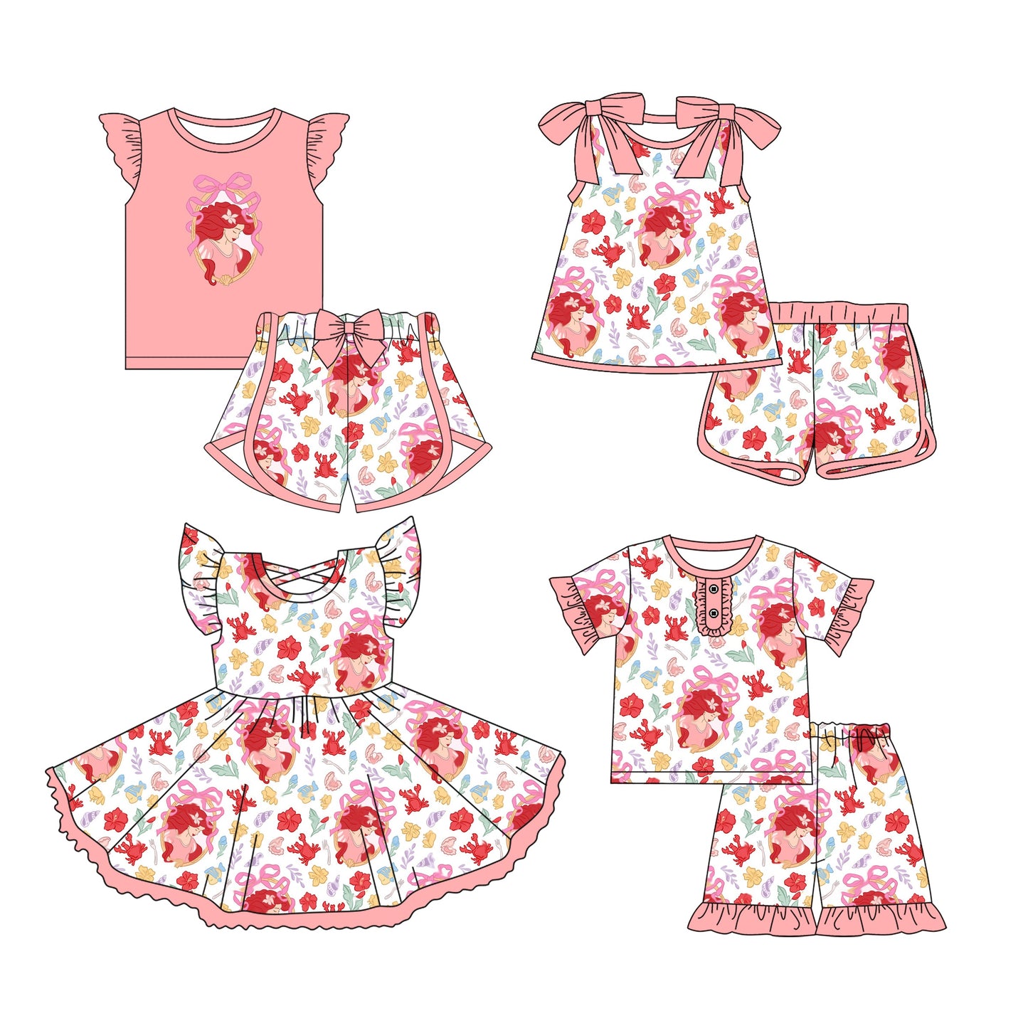 Baby Girl Short Sleeves Princess Flower Sibling Dress Set ( Moq 5 Each Style ) 3.12