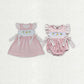 Baby Girl Short Sleeves Embroidery Birthday Bows Sibling Romper Dress